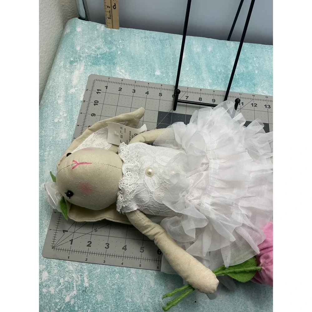 222 Elegance Whimsical Long Leg Bunny Doll White Lace Tutu Pink Rose NWT 22in